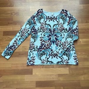 Chico's Blue and Purple Patterned Long Sleeve Top